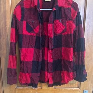 Red and Black Plaid Button Down Shirt for Kids